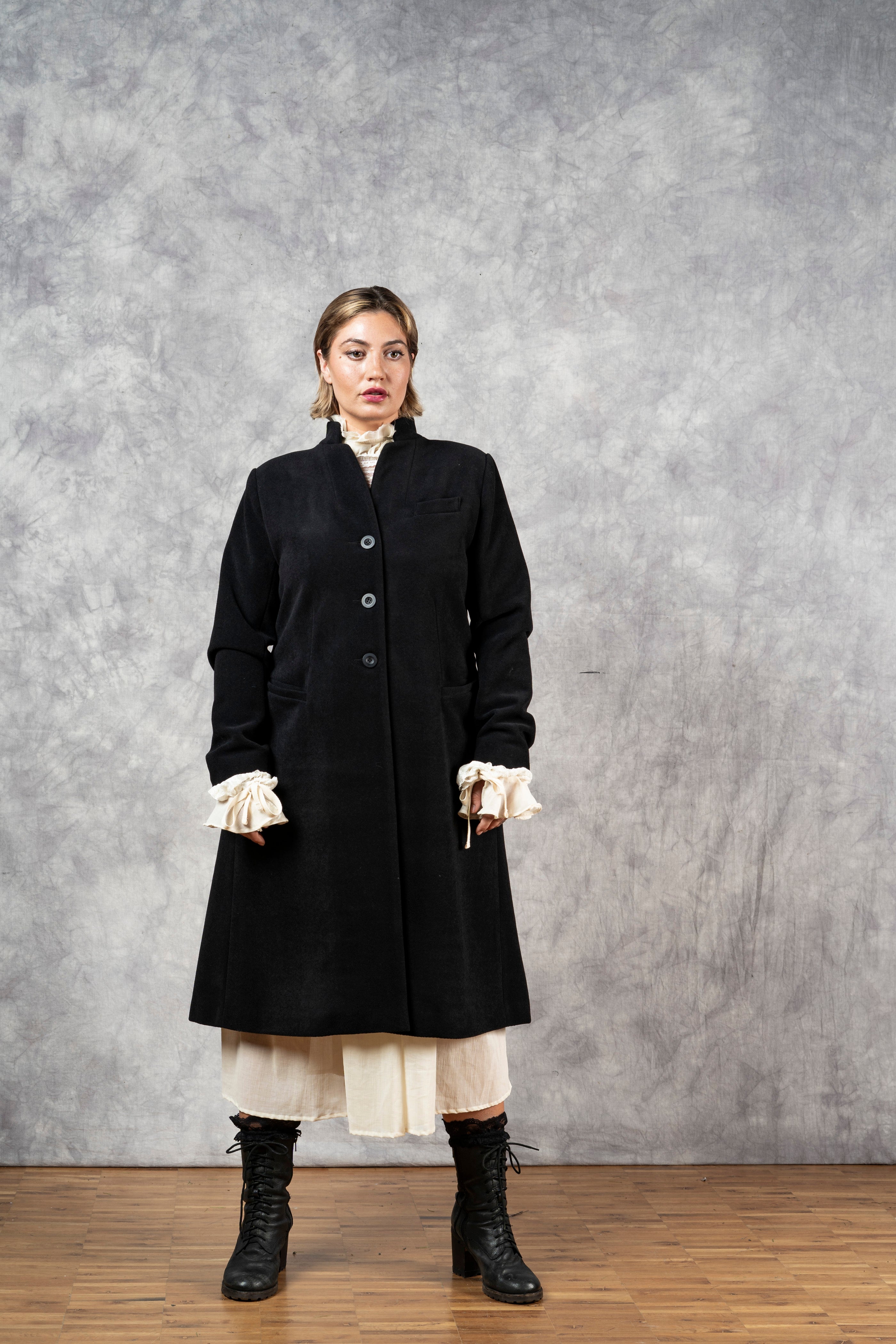 FW23 Stand Collar Coat with Bustle (Limited Edition, In- Stock