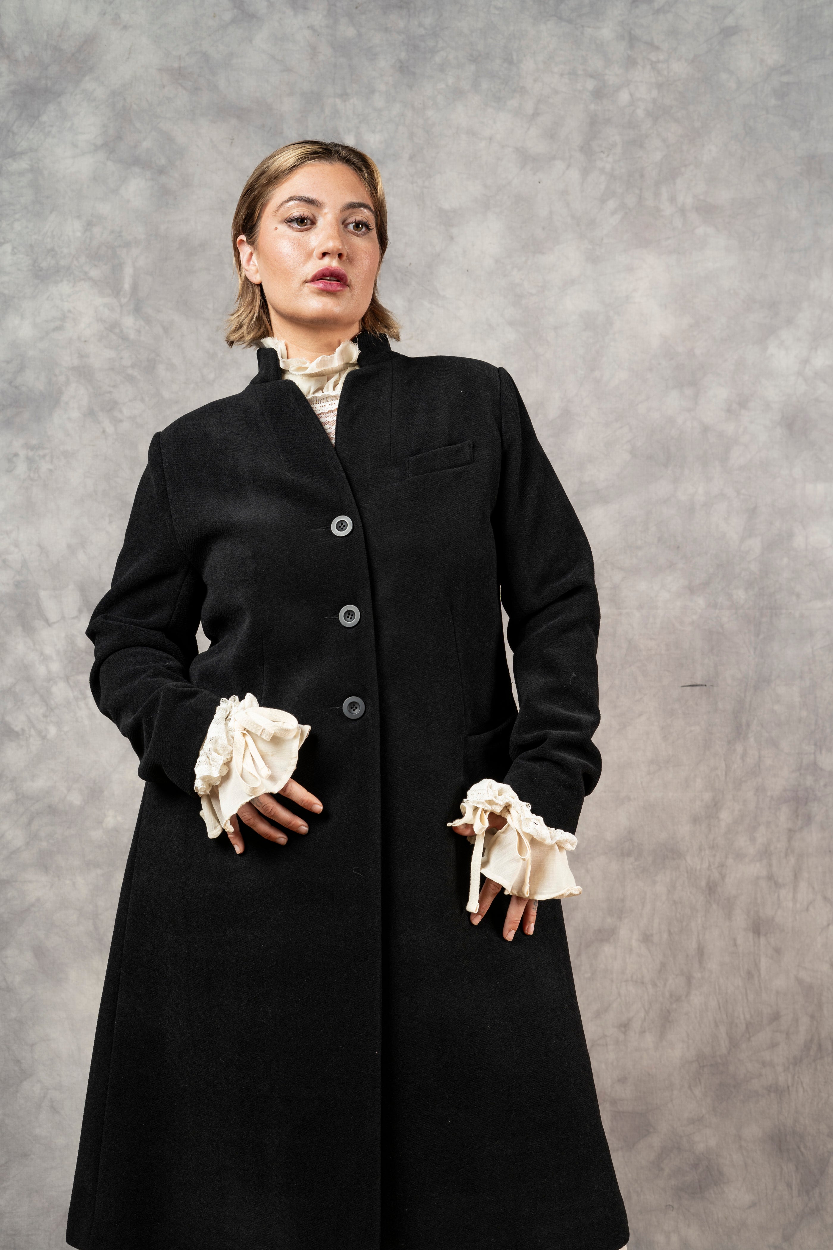 FW'24: Stand Collar Coat with Bustle (In Stock)