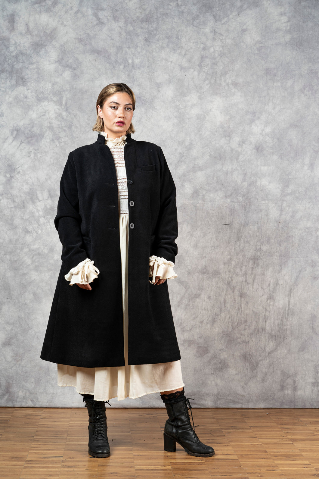 FW23 Stand Collar Coat with Bustle (Limited Edition, In- Stock