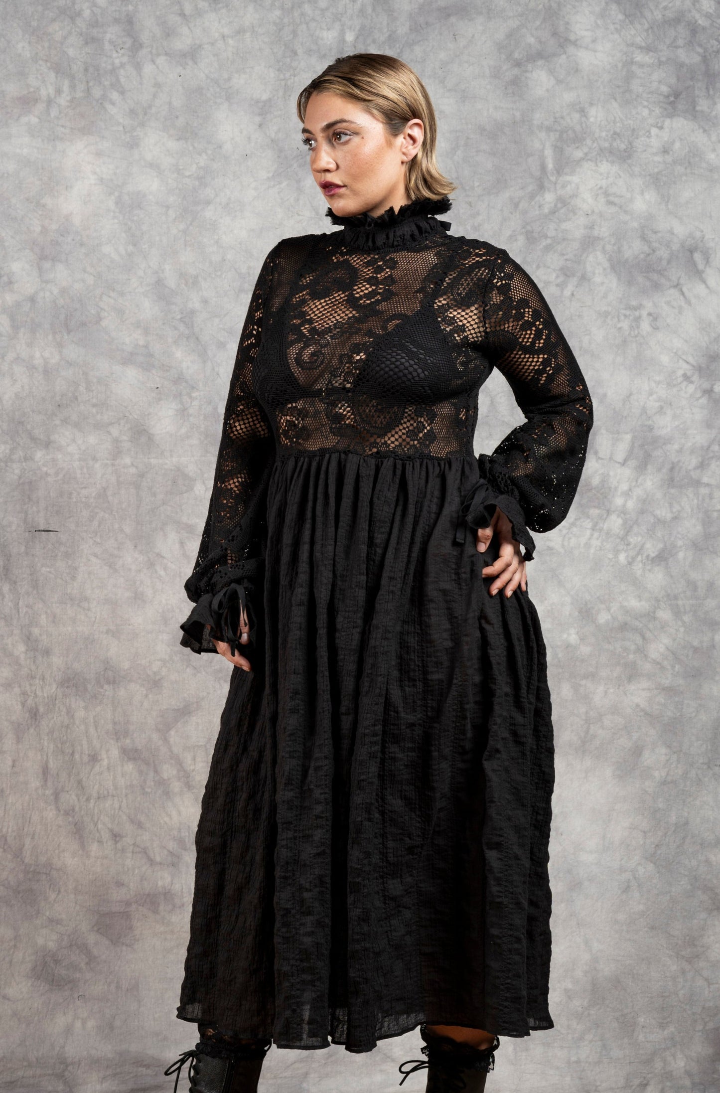 FW23 Edith Lace High Collar Dress in Black (Limited Edition)