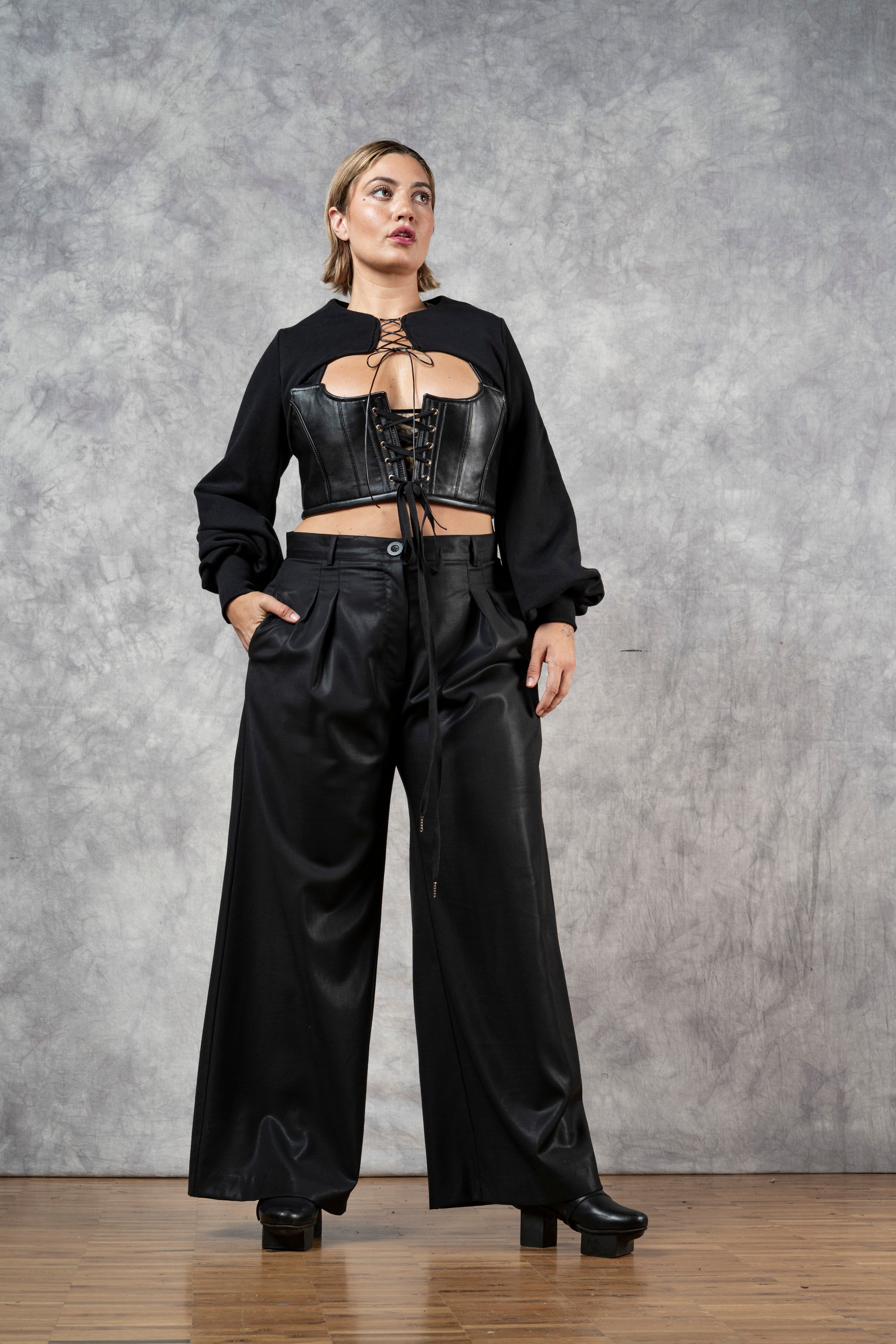 Wide Leg Trouser in Black Wool