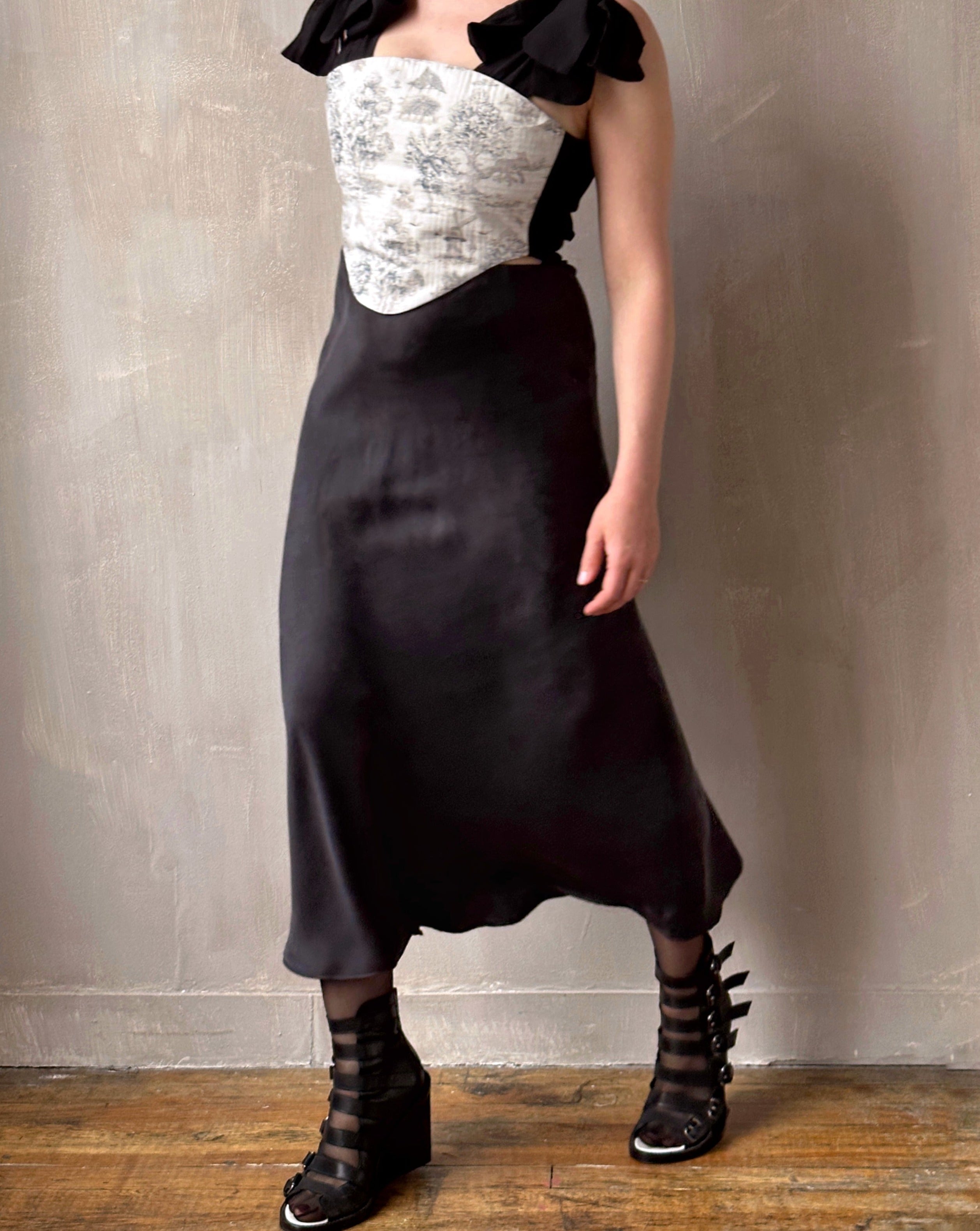 Bias Cut Charcoal Silk Slip Skirt (Pre-Order)