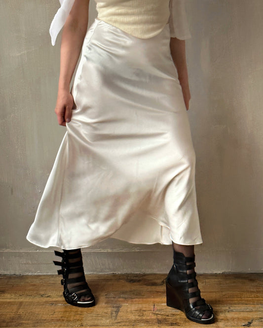Bias Cut Ivory Satin Slip Skirt (Made-to-Order)