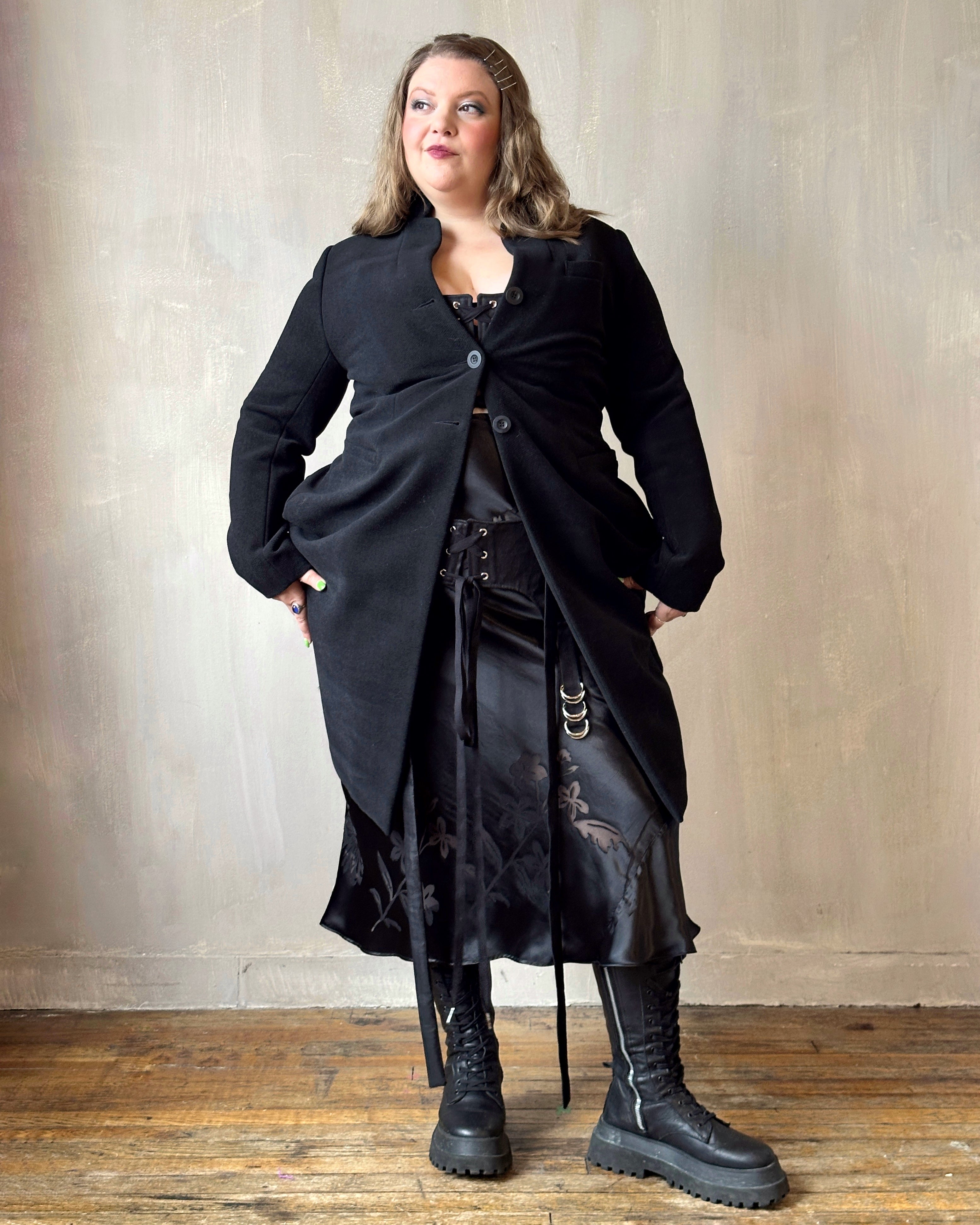 FW'24: Stand Collar Coat with Bustle (In Stock)