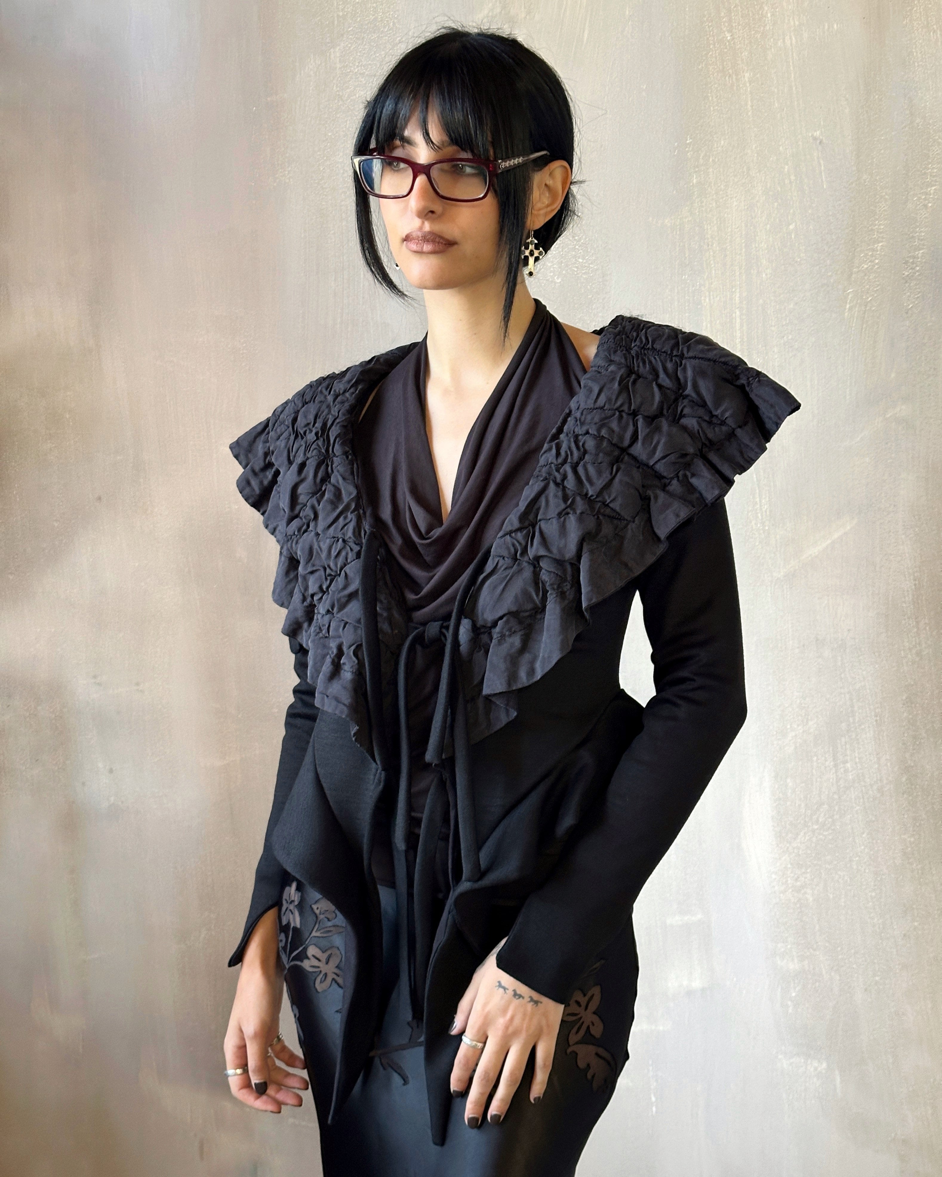 FW'24: "Chaos-Quilted" Wool Peplum Cardigan (Pre-Order)