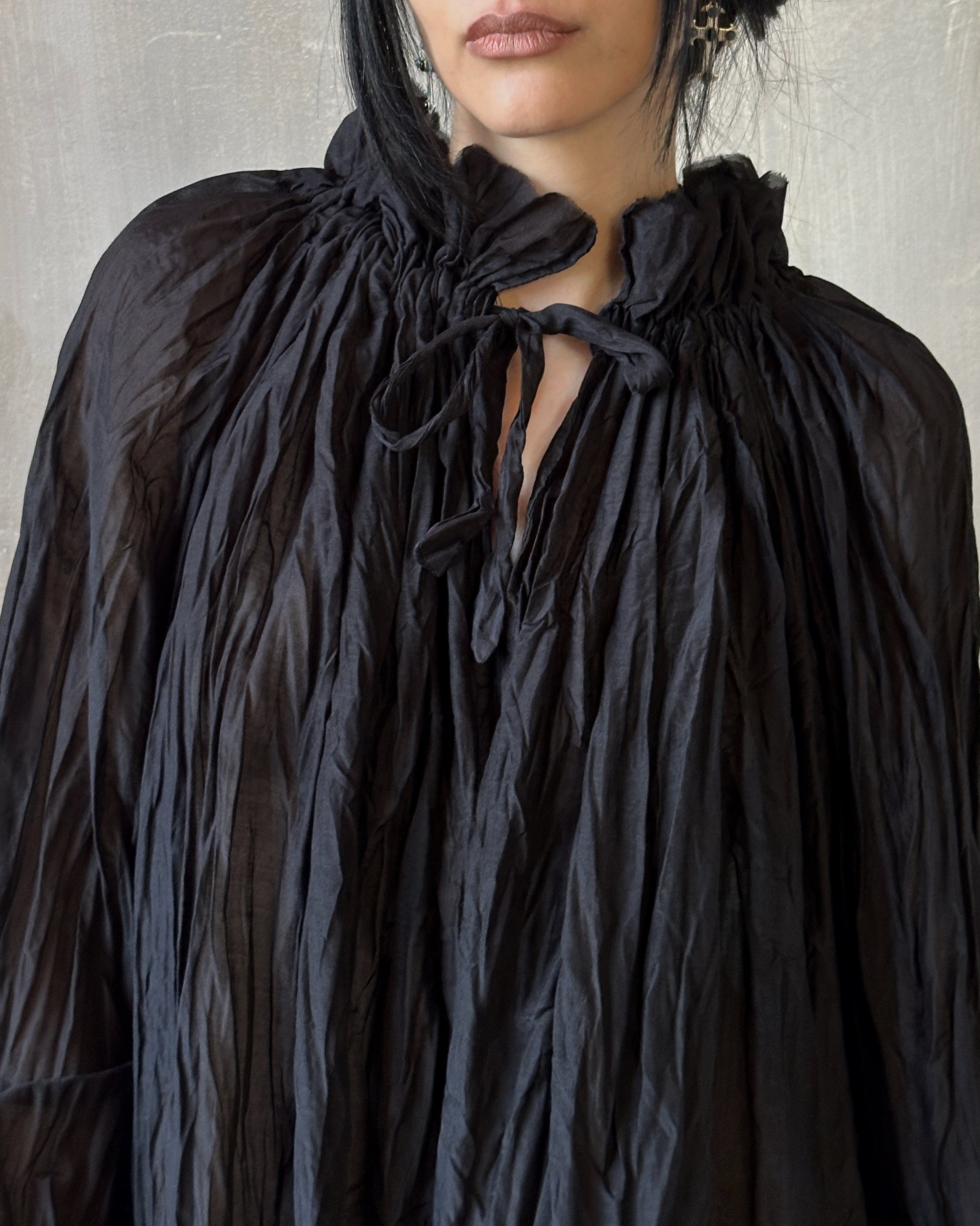 Alchemist Chemise in Black Crinkle Silk-Cotton Voile (Pre-Order)