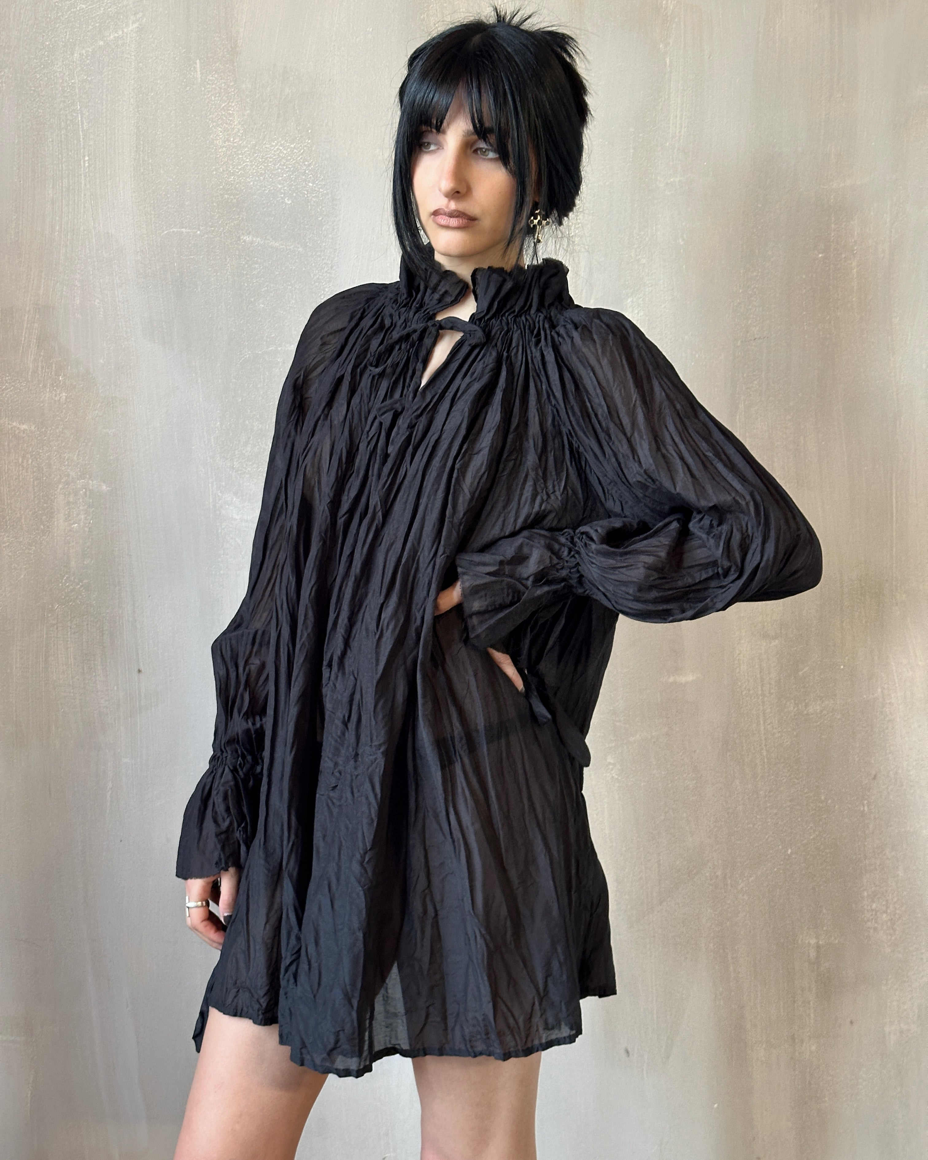 Alchemist Chemise in Black Crinkle Silk-Cotton Voile (Pre-Order)