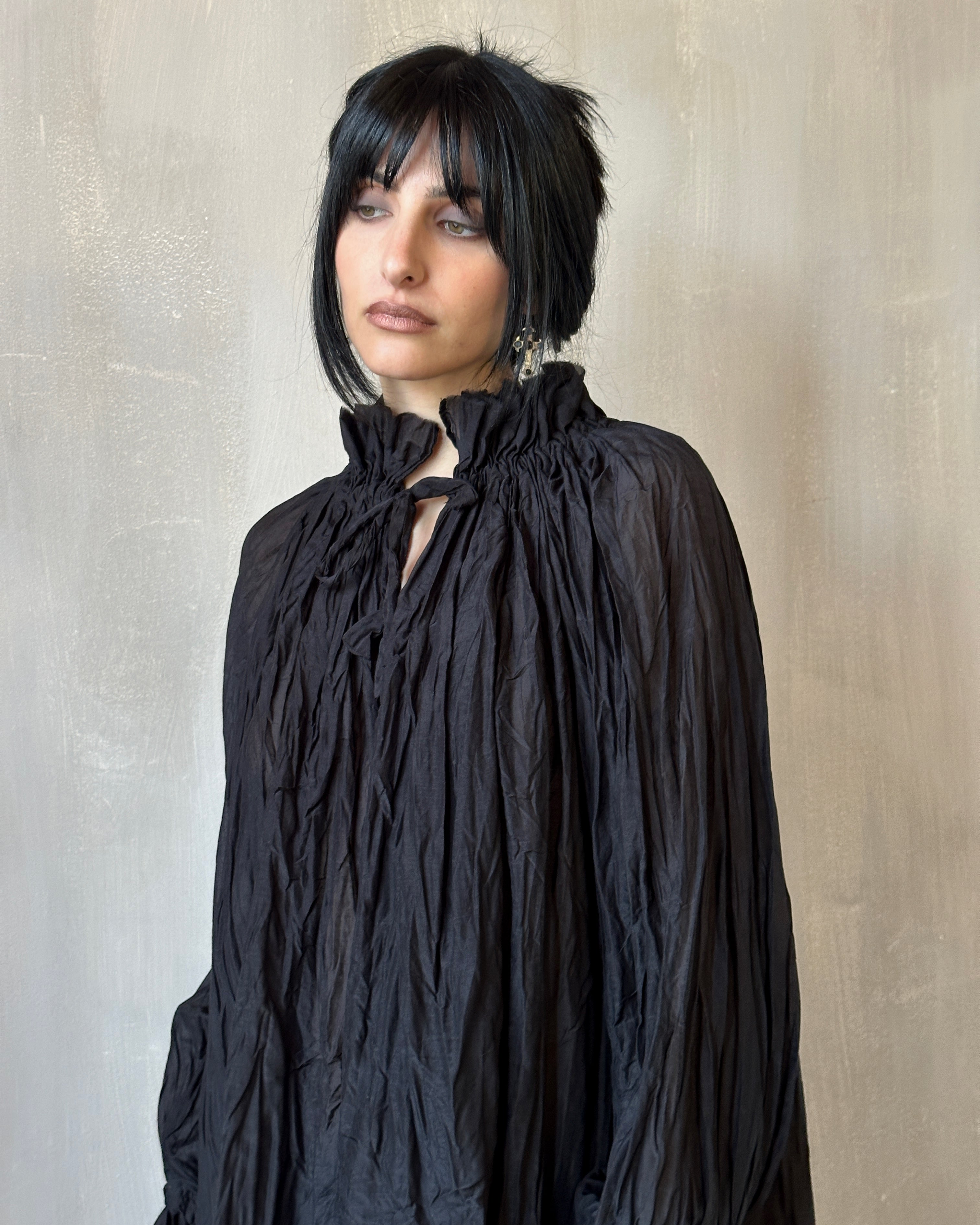 Alchemist Chemise in Black Crinkle Silk-Cotton Voile (Pre-Order)