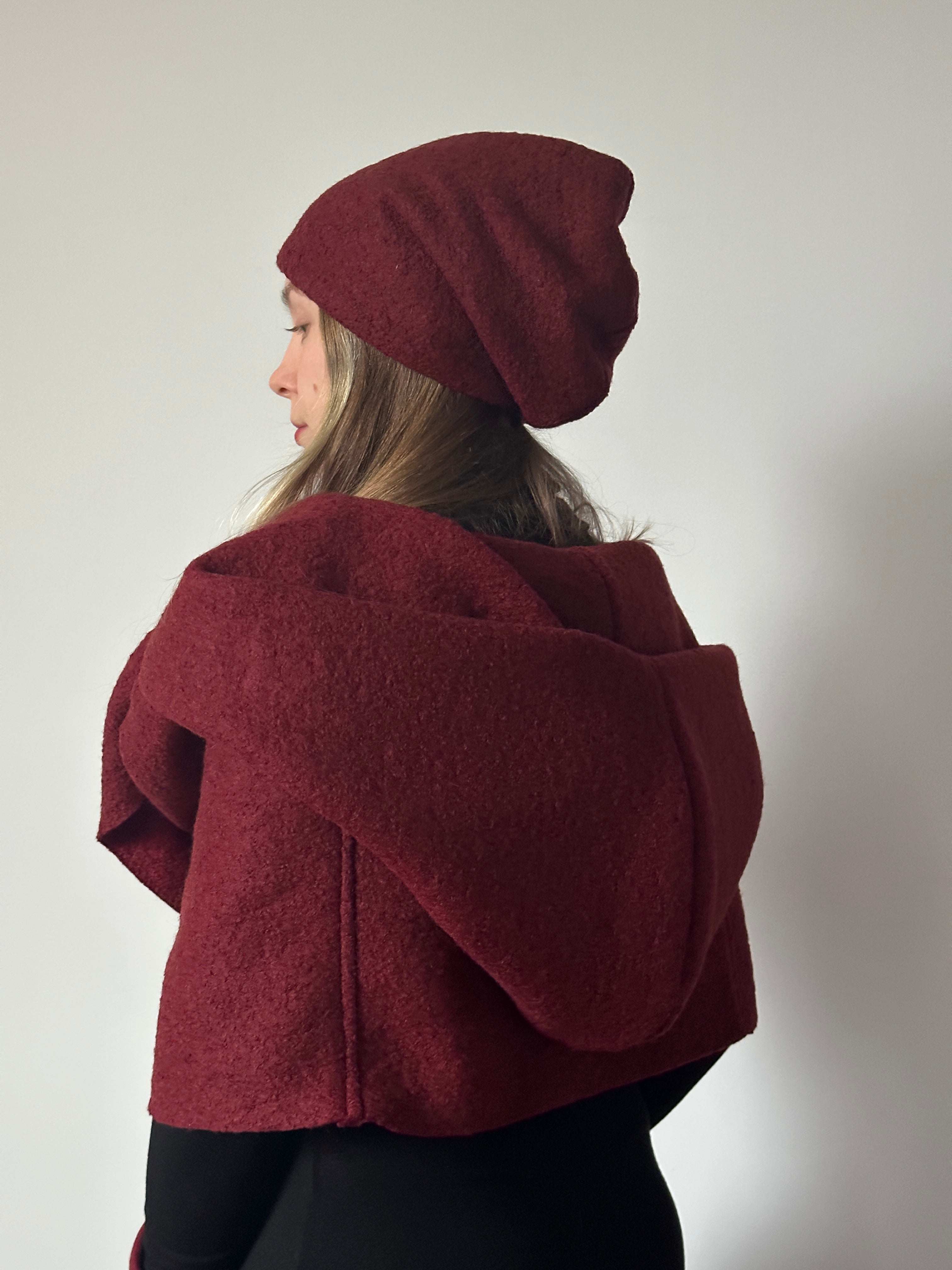 Slouchy toque in Warm Red Wool